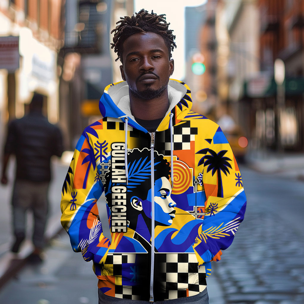 Gullah Geechee African American Zip Hoodie Black History Vibrant Abstract Coastal