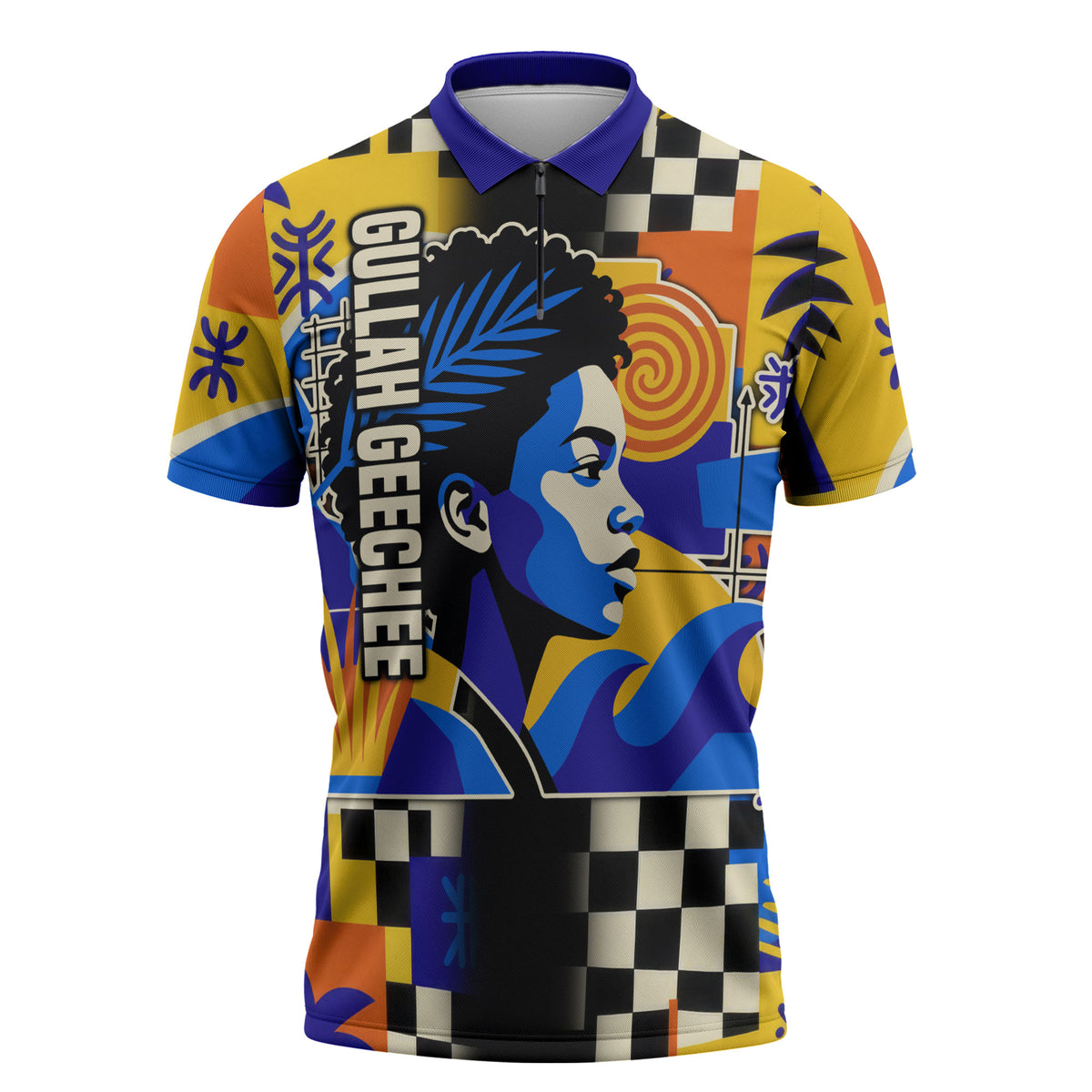 Gullah Geechee African American Zipper Polo Shirt Black History Vibrant Abstract Coastal