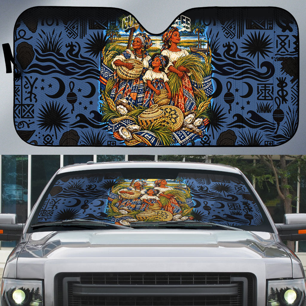 African American Gullah Geechee Auto Sun Shade African Diaspora Sweetgrass Basket Coastal