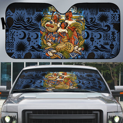 African American Gullah Geechee Auto Sun Shade African Diaspora Sweetgrass Basket Coastal