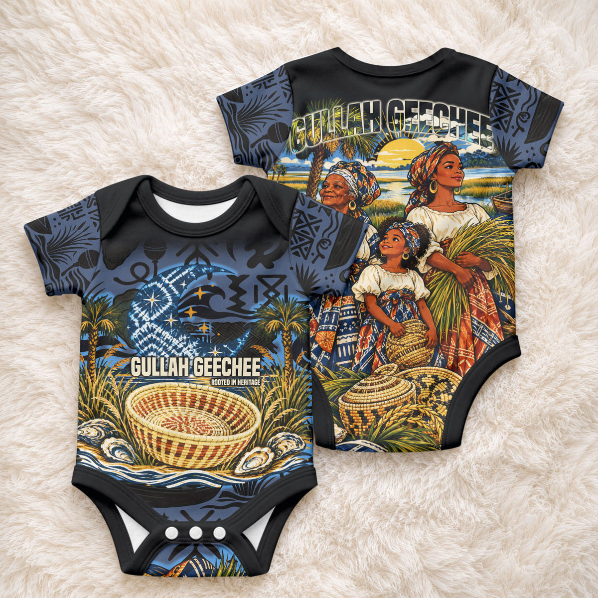 African American Gullah Geechee Baby Onesie African Diaspora Sweetgrass Basket Coastal