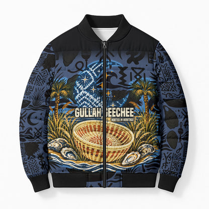 African American Gullah Geechee Bomber Puffer Jacket African Diaspora Sweetgrass Basket Coastal