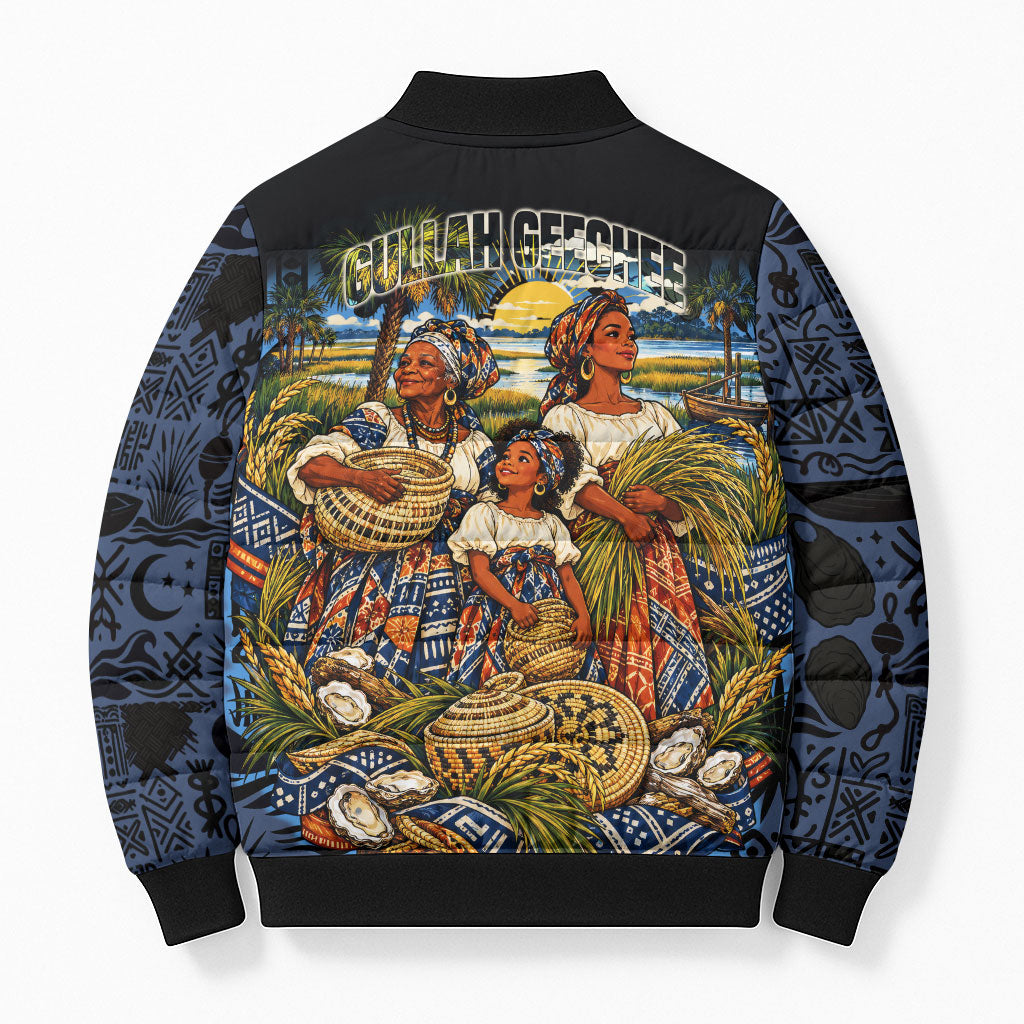 African American Gullah Geechee Bomber Puffer Jacket African Diaspora Sweetgrass Basket Coastal