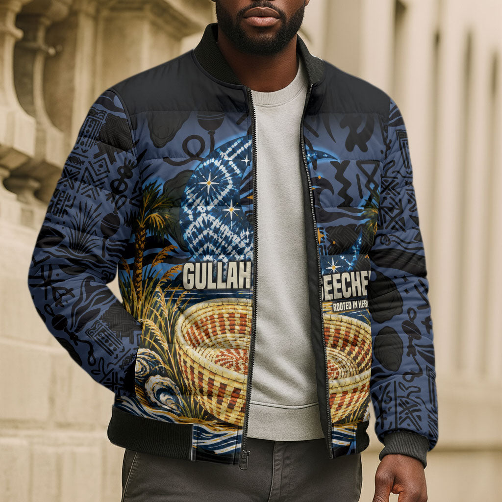 African American Gullah Geechee Bomber Puffer Jacket African Diaspora Sweetgrass Basket Coastal