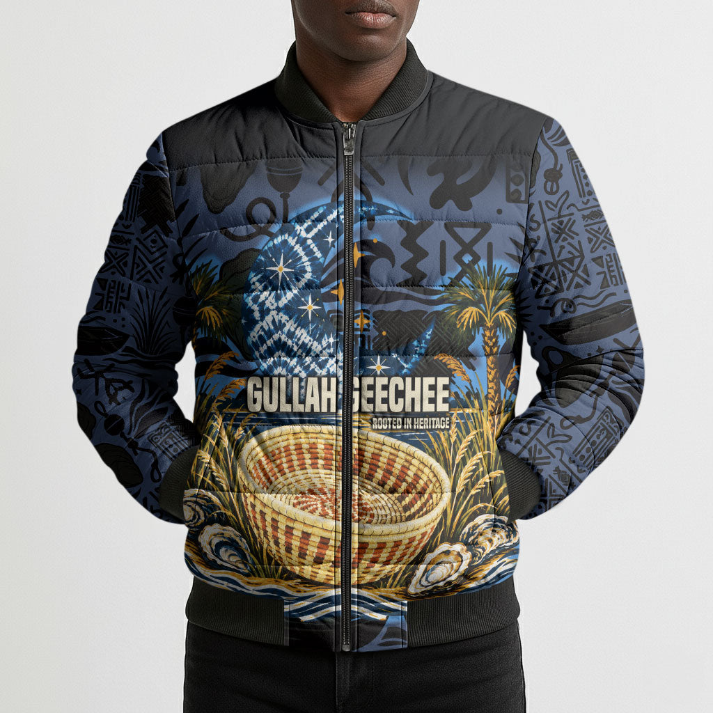 African American Gullah Geechee Bomber Puffer Jacket African Diaspora Sweetgrass Basket Coastal