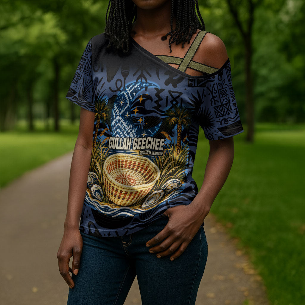 African American Gullah Geechee Cross Shoulder Shirt African Diaspora Sweetgrass Basket Coastal