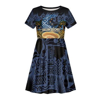 African American Gullah Geechee Kid Short Sleeve Dress African Diaspora Sweetgrass Basket Coastal
