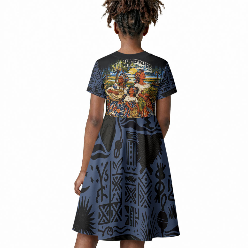 African American Gullah Geechee Kid Short Sleeve Dress African Diaspora Sweetgrass Basket Coastal