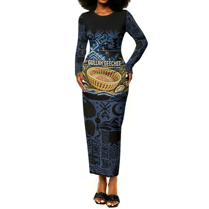African American Gullah Geechee Long Sleeve Bodycon Dress African Diaspora Sweetgrass Basket Coastal