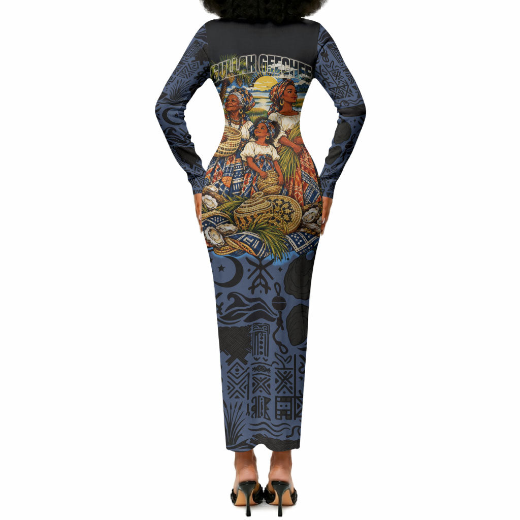 African American Gullah Geechee Long Sleeve Bodycon Dress African Diaspora Sweetgrass Basket Coastal