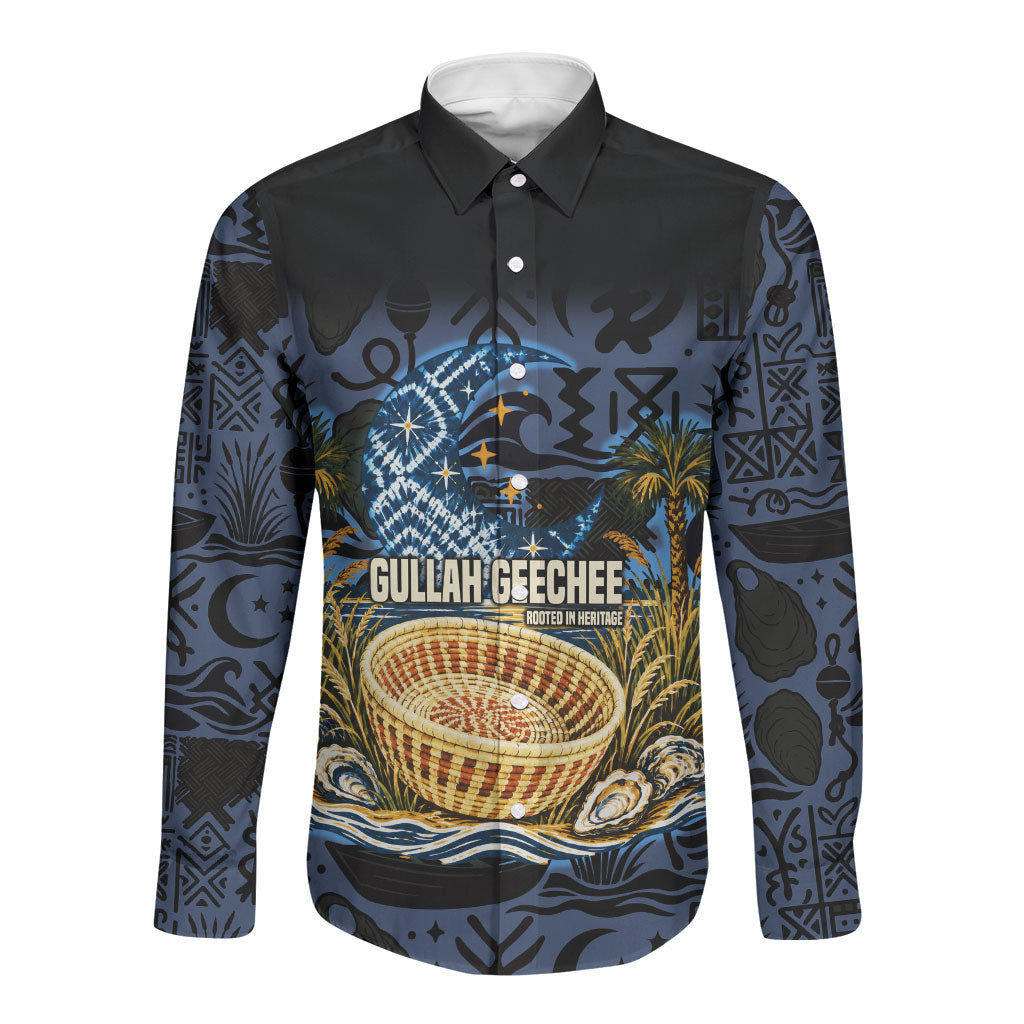 African American Gullah Geechee Long Sleeve Button Shirt African Diaspora Sweetgrass Basket Coastal