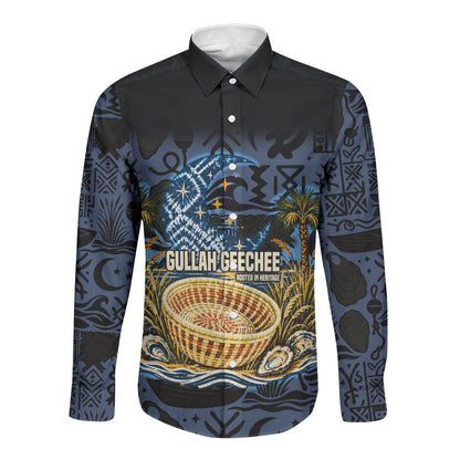 African American Gullah Geechee Long Sleeve Button Shirt African Diaspora Sweetgrass Basket Coastal