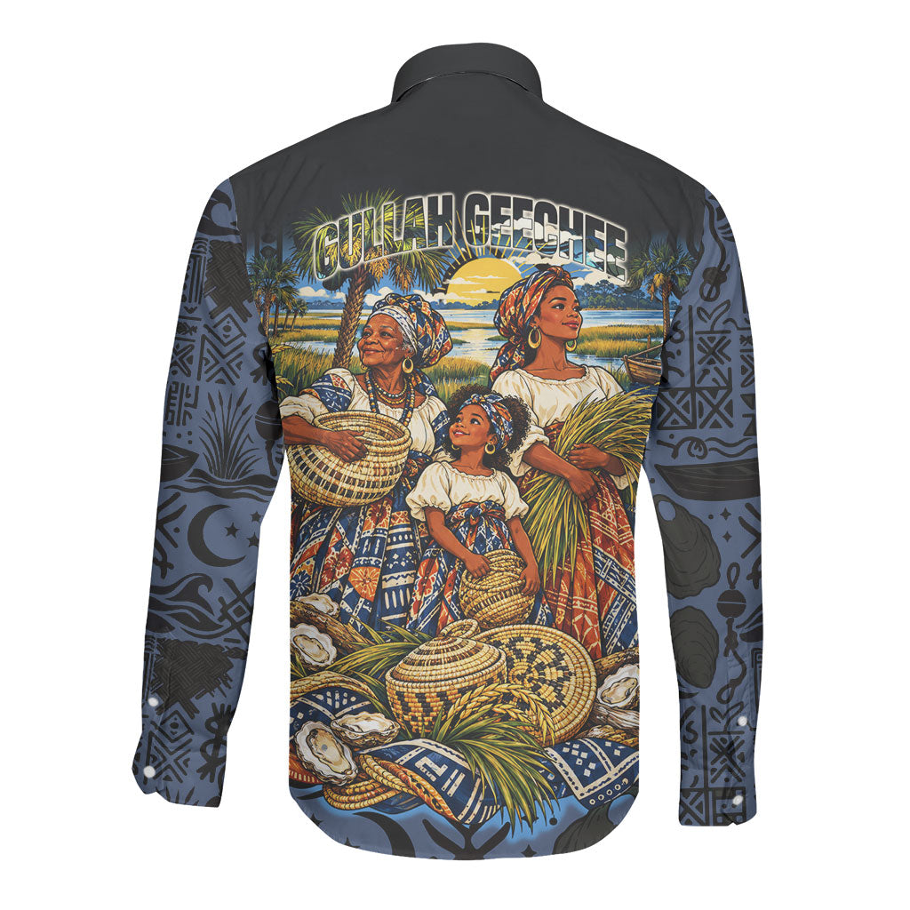 African American Gullah Geechee Long Sleeve Button Shirt African Diaspora Sweetgrass Basket Coastal