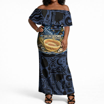 African American Gullah Geechee Off Shoulder Maxi Dress African Diaspora Sweetgrass Basket Coastal