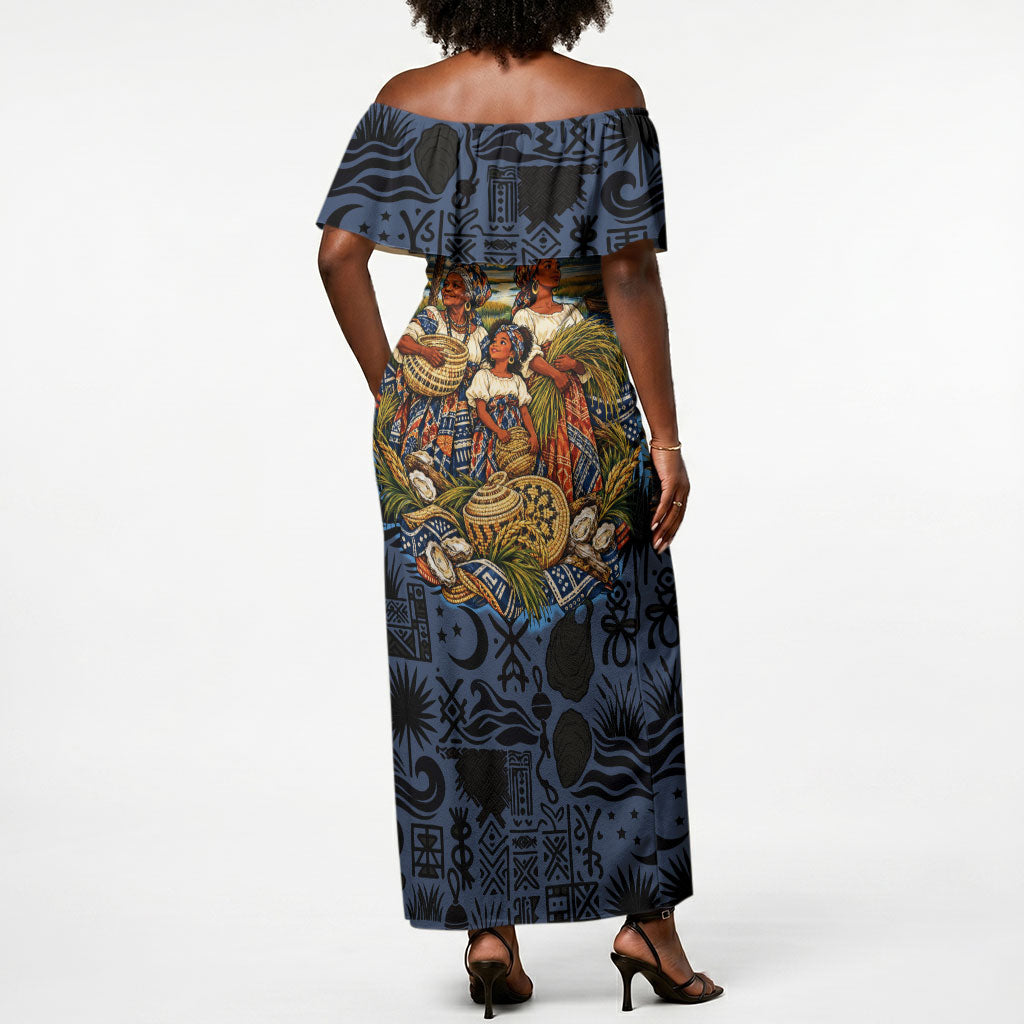 African American Gullah Geechee Off Shoulder Maxi Dress African Diaspora Sweetgrass Basket Coastal