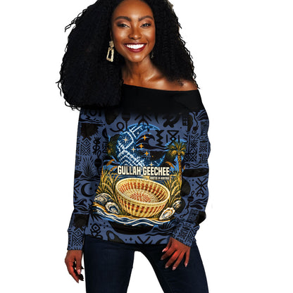 African American Gullah Geechee Off Shoulder Sweater African Diaspora Sweetgrass Basket Coastal