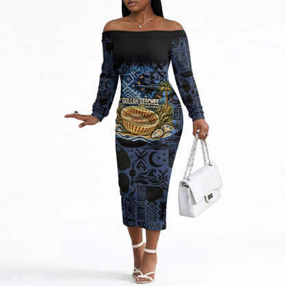 African American Gullah Geechee Off The Shoulder Long Sleeve Dress African Diaspora Sweetgrass Basket Coastal