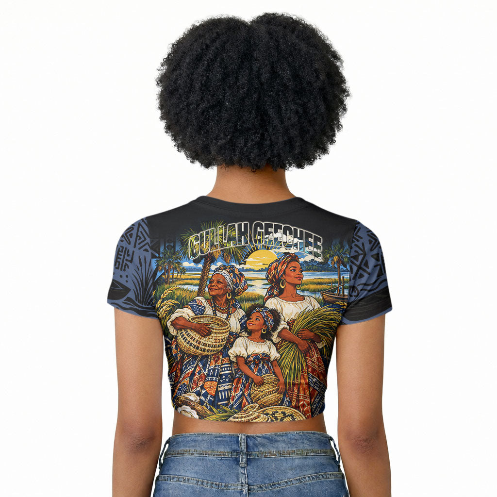 African American Gullah Geechee Raglan Cropped T shirt African Diaspora Sweetgrass Basket Coastal