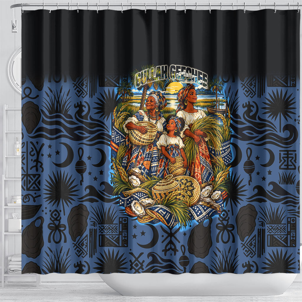 African American Gullah Geechee Shower Curtain African Diaspora Sweetgrass Basket Coastal
