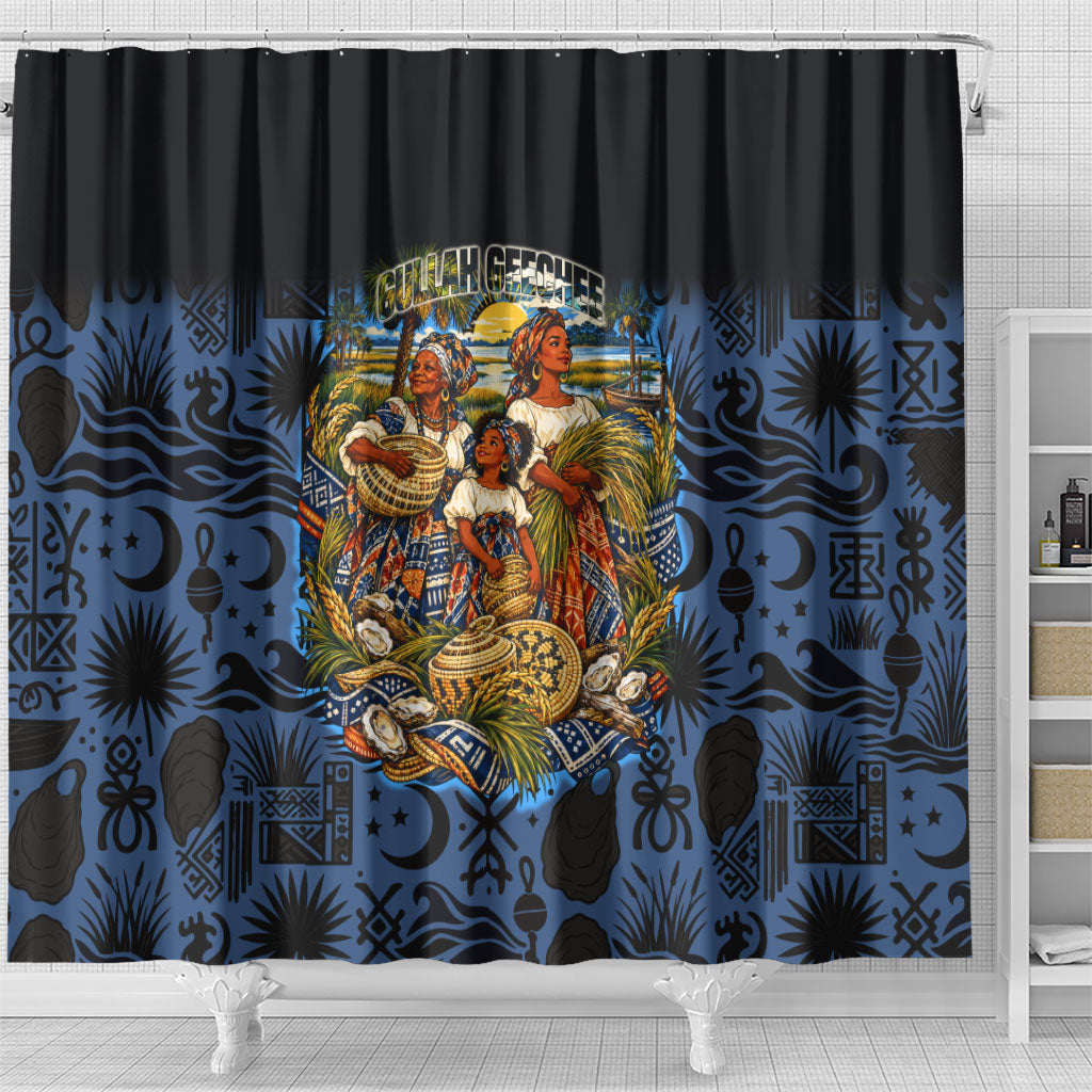 African American Gullah Geechee Shower Curtain African Diaspora Sweetgrass Basket Coastal