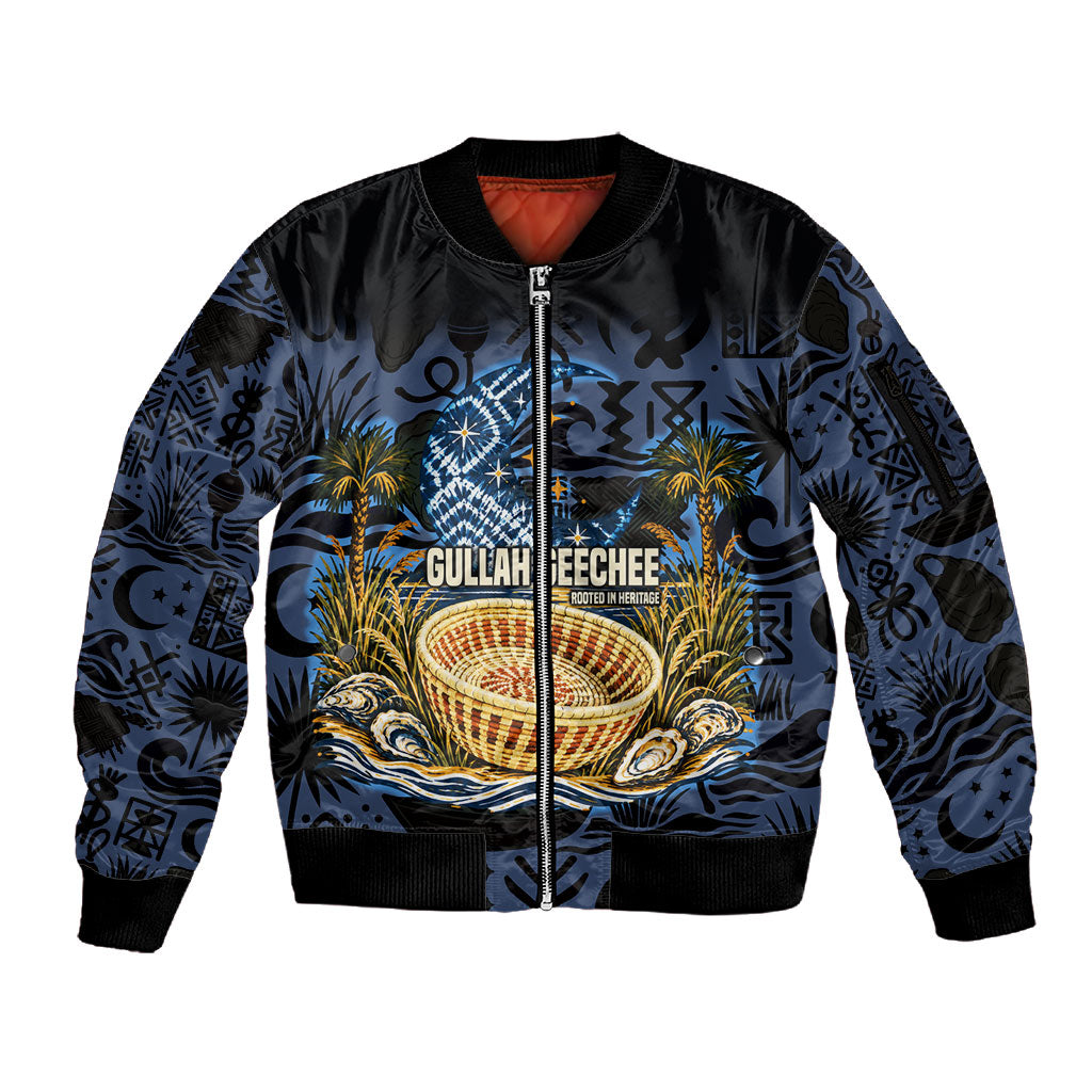 African American Gullah Geechee Sleeve Zip Bomber Jacket African Diaspora Sweetgrass Basket Coastal