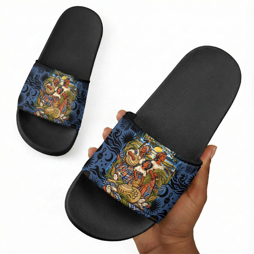 African American Gullah Geechee Slide Sandals African Diaspora Sweetgrass Basket Coastal