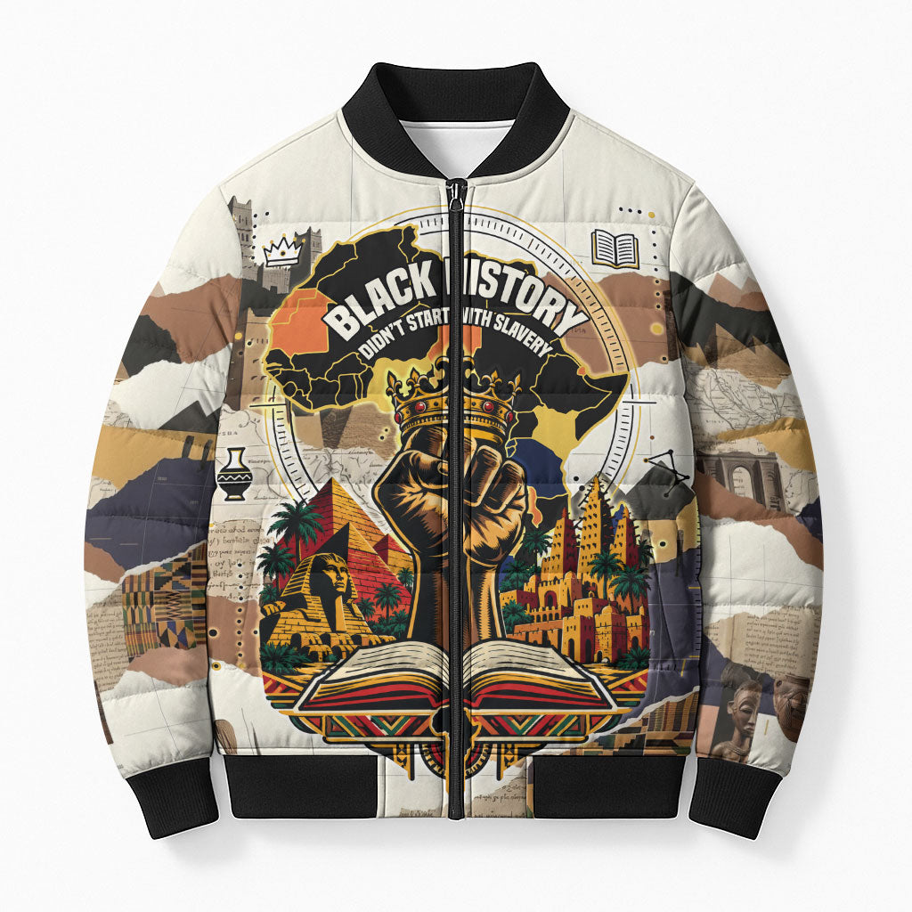Black History Didn't Start With Slavery Bomber Puffer Jacket African Heritage Ancient Egypt Civilizations