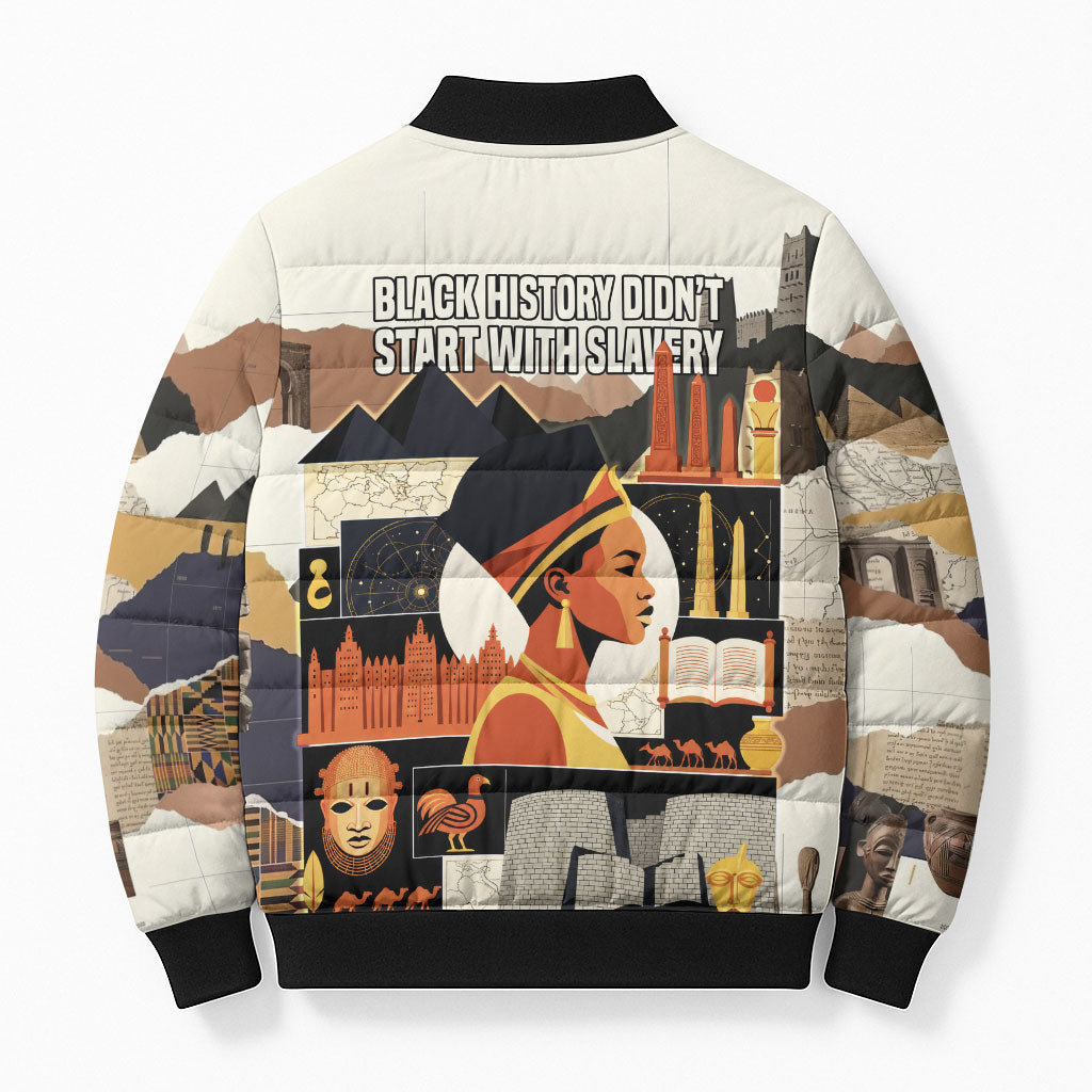 Black History Didn't Start With Slavery Bomber Puffer Jacket African Heritage Ancient Egypt Civilizations