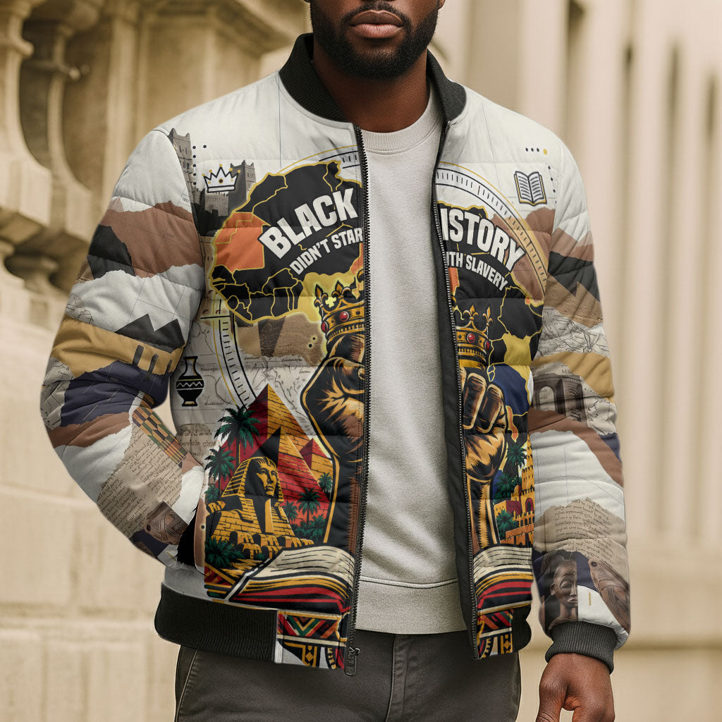 Black History Didn't Start With Slavery Bomber Puffer Jacket African Heritage Ancient Egypt Civilizations