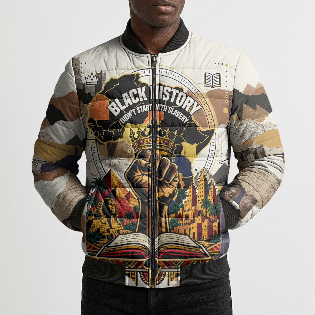 Black History Didn't Start With Slavery Bomber Puffer Jacket African Heritage Ancient Egypt Civilizations