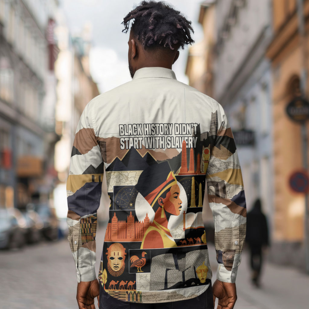 Black History Didn't Start With Slavery Long Sleeve Button Shirt African Heritage Ancient Egypt Civilizations