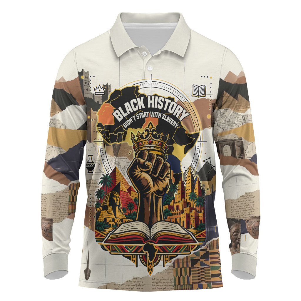 Black History Didn't Start With Slavery Long Sleeve Polo Shirt African Heritage Ancient Egypt Civilizations