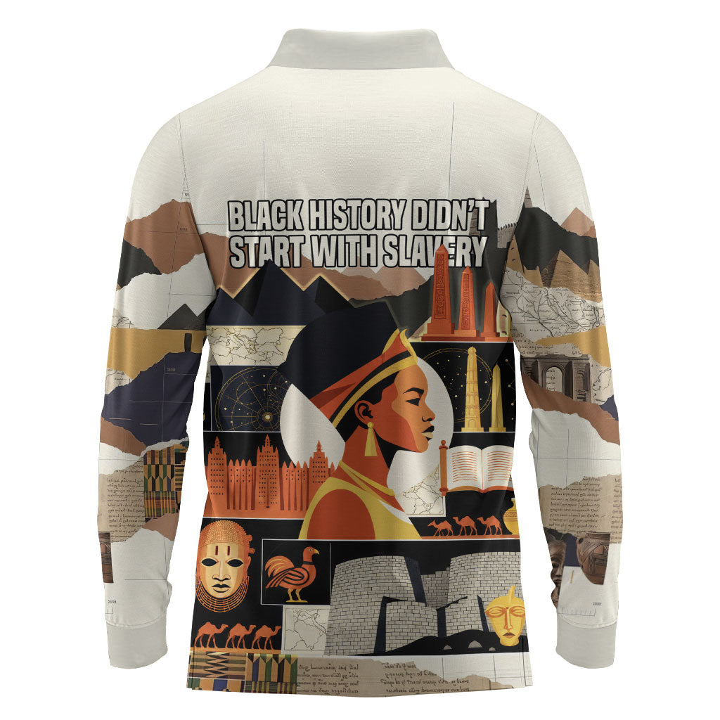 Black History Didn't Start With Slavery Long Sleeve Polo Shirt African Heritage Ancient Egypt Civilizations