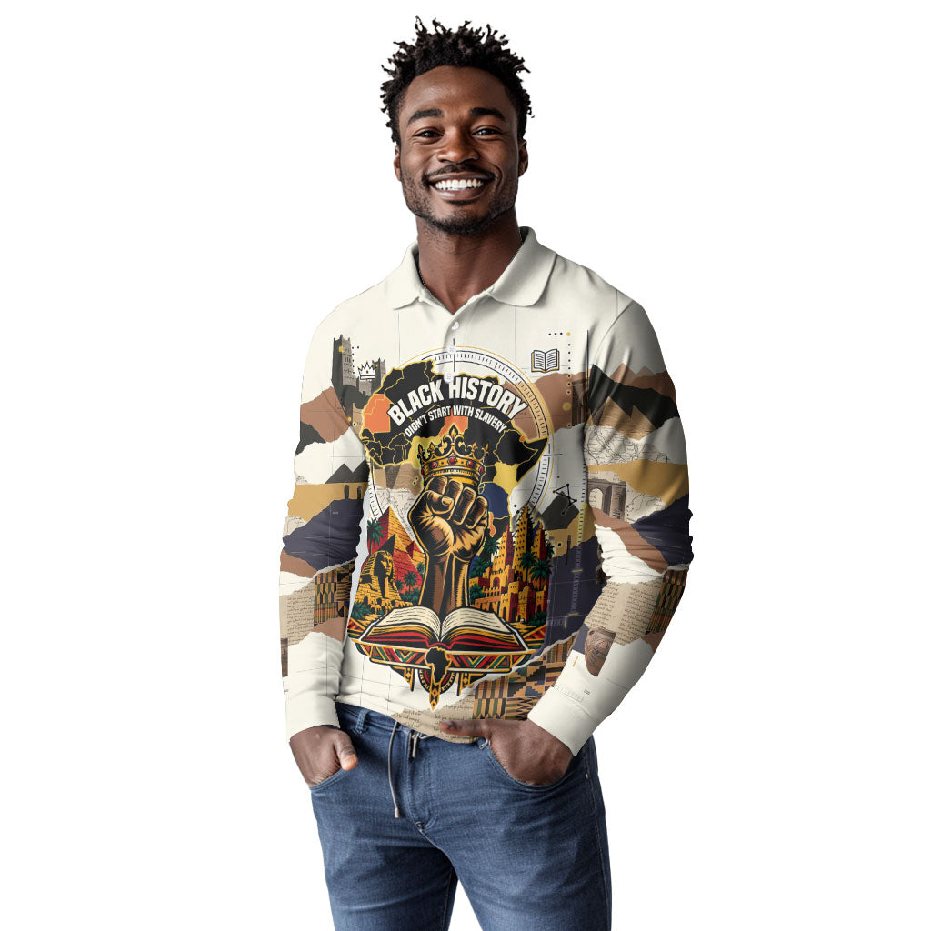Black History Didn't Start With Slavery Long Sleeve Polo Shirt African Heritage Ancient Egypt Civilizations