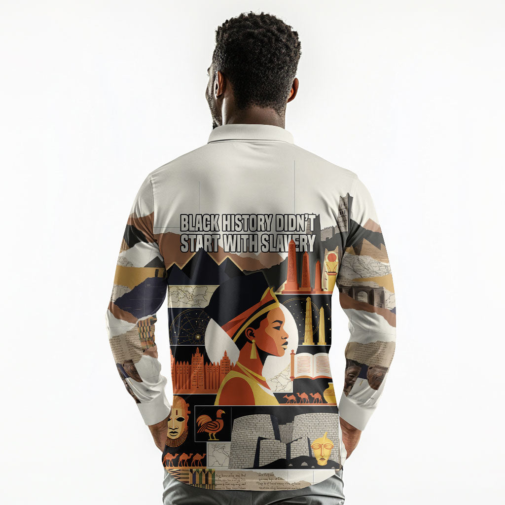 Black History Didn't Start With Slavery Long Sleeve Polo Shirt African Heritage Ancient Egypt Civilizations