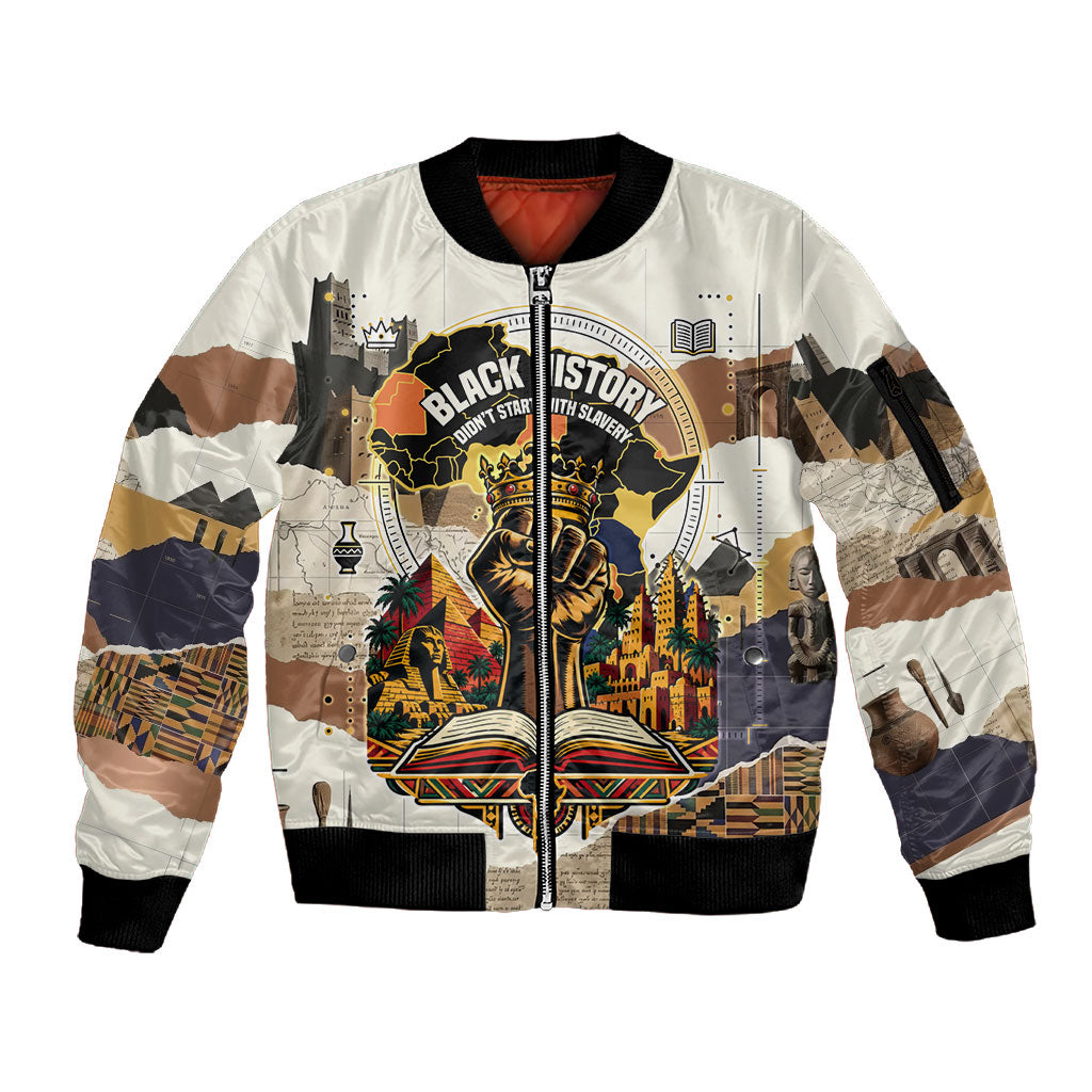 Black History Didn't Start With Slavery Sleeve Zip Bomber Jacket African Heritage Ancient Egypt Civilizations
