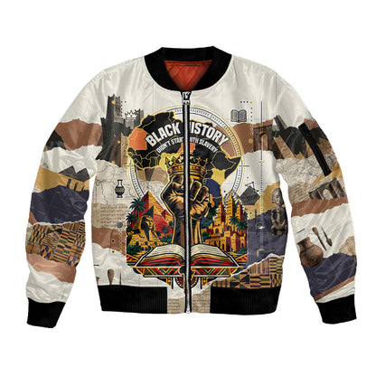 Black History Didn't Start With Slavery Sleeve Zip Bomber Jacket African Heritage Ancient Egypt Civilizations