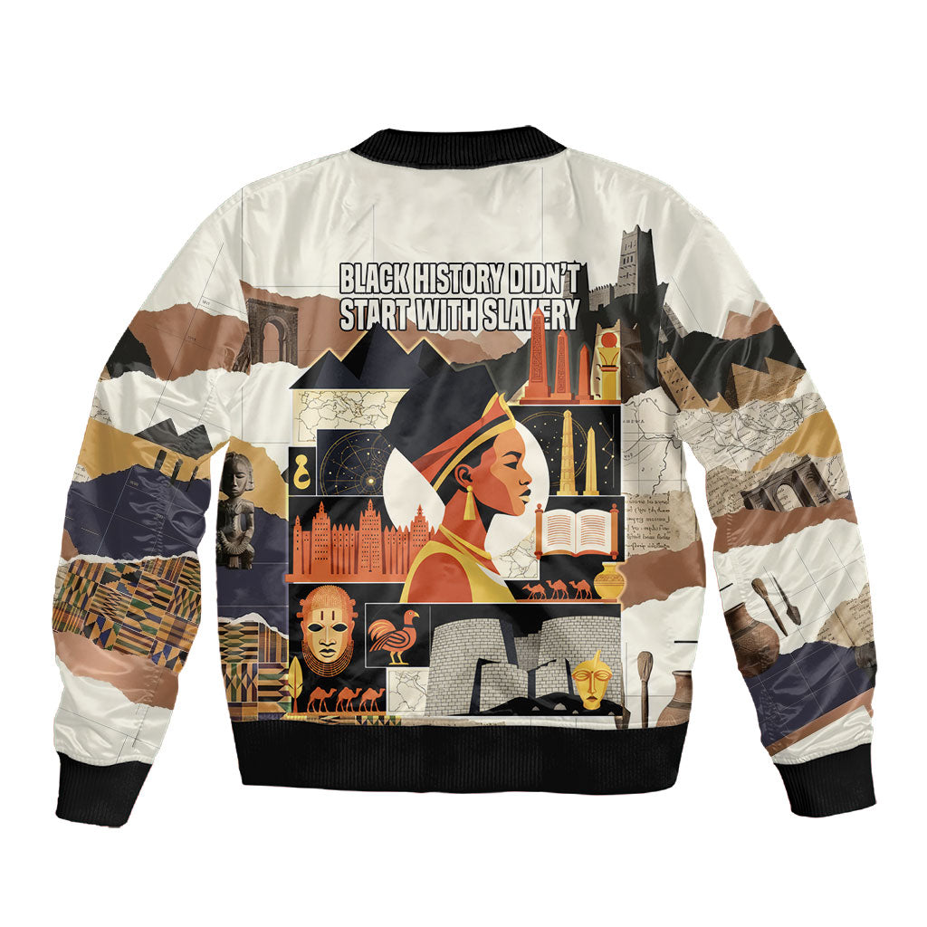 Black History Didn't Start With Slavery Sleeve Zip Bomber Jacket African Heritage Ancient Egypt Civilizations