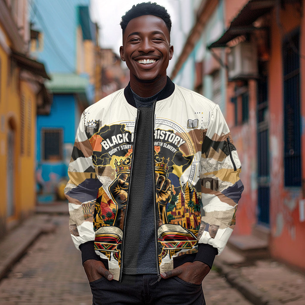 Black History Didn't Start With Slavery Sleeve Zip Bomber Jacket African Heritage Ancient Egypt Civilizations