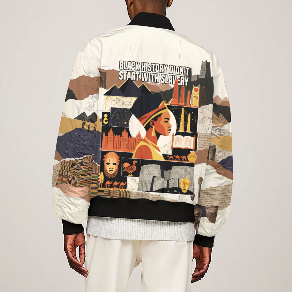 Black History Didn't Start With Slavery Sleeve Zip Bomber Jacket African Heritage Ancient Egypt Civilizations