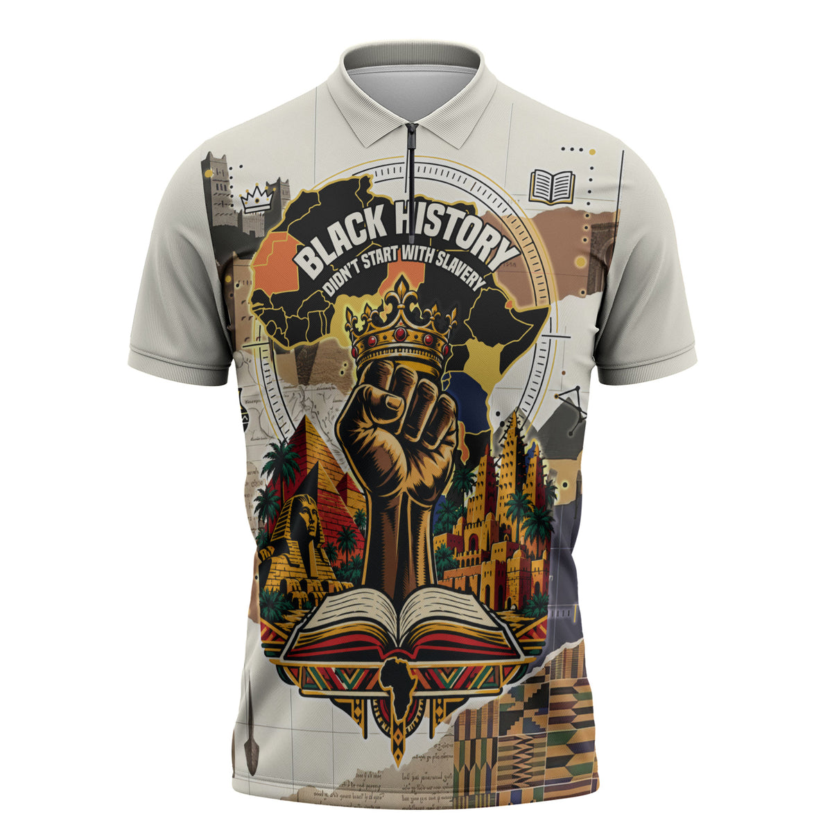 Black History Didn't Start With Slavery Zipper Polo Shirt African Heritage Ancient Egypt Civilizations
