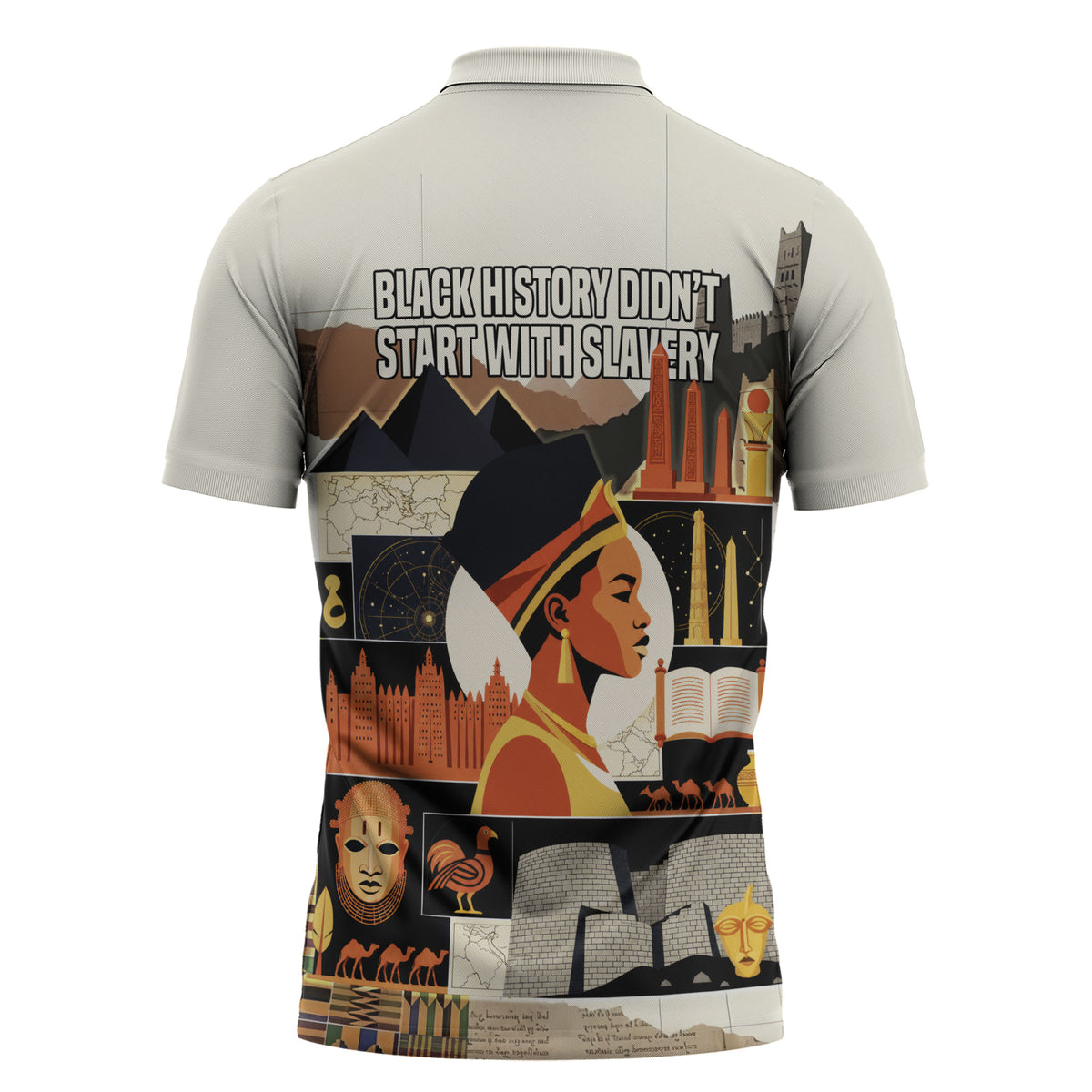 Black History Didn't Start With Slavery Zipper Polo Shirt African Heritage Ancient Egypt Civilizations