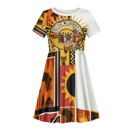 Black History Didn't Start With Slavery Kid Short Sleeve Dress Pan African Ancient Kings Queens