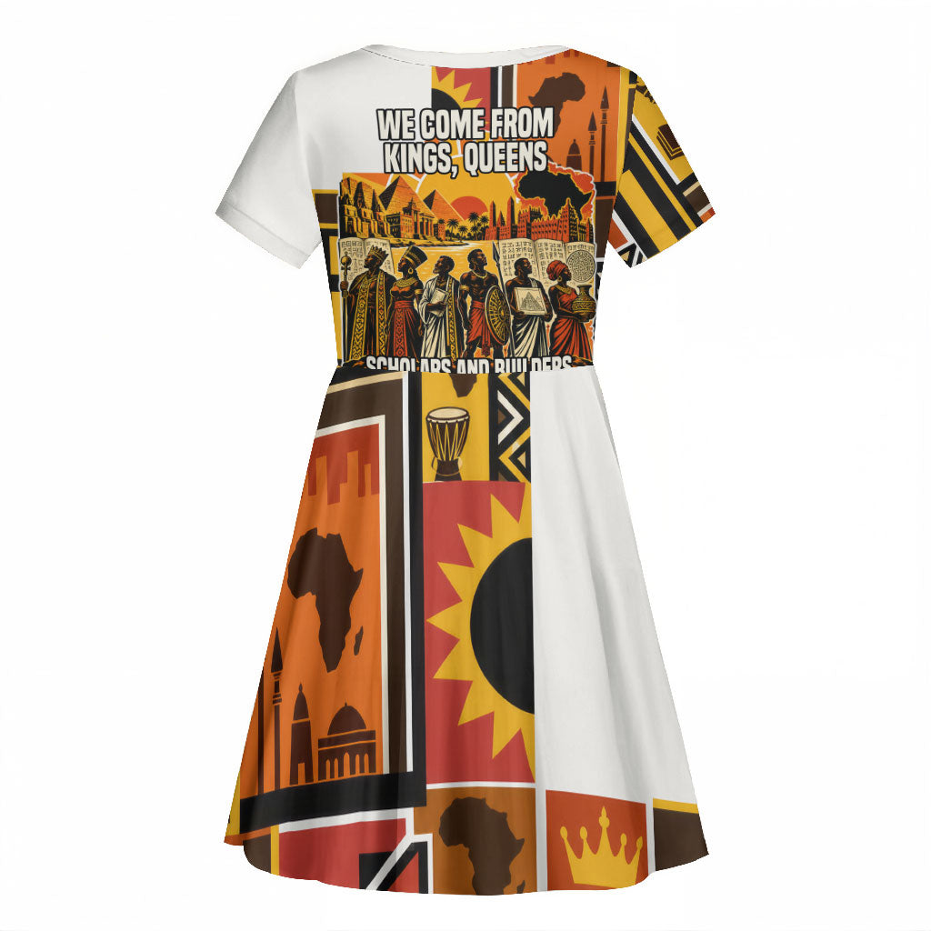 Black History Didn't Start With Slavery Kid Short Sleeve Dress Pan African Ancient Kings Queens