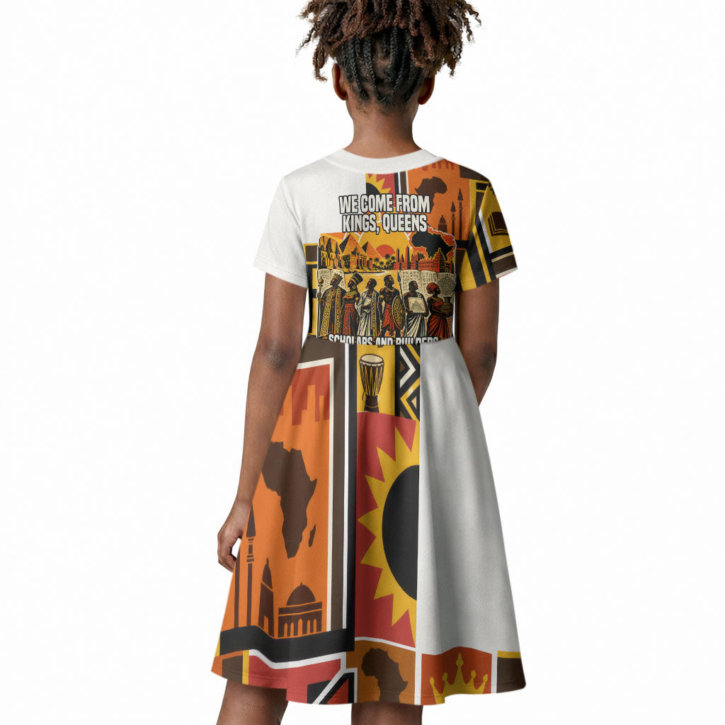 Black History Didn't Start With Slavery Kid Short Sleeve Dress Pan African Ancient Kings Queens