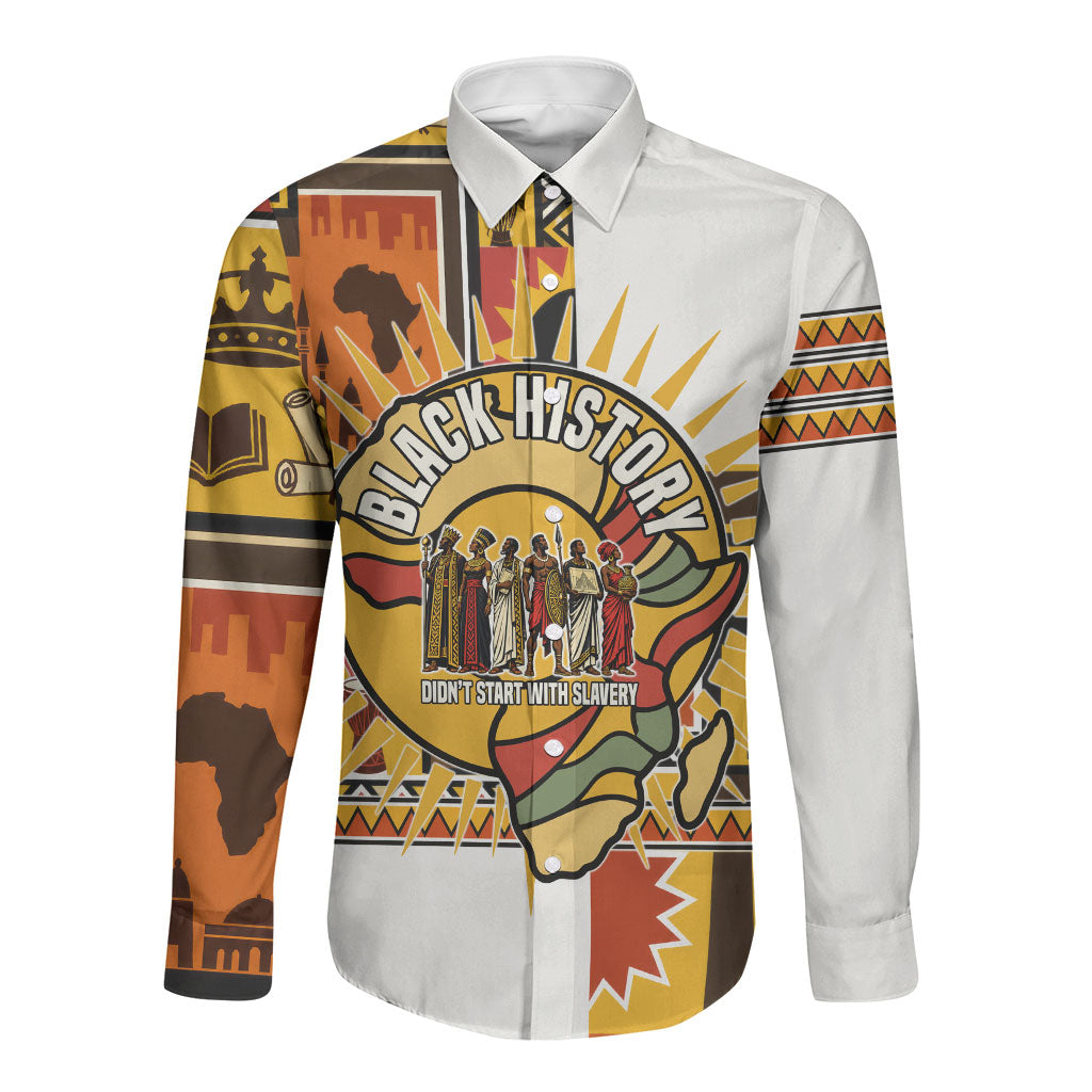 Black History Didn't Start With Slavery Long Sleeve Button Shirt Pan African Ancient Kings Queens
