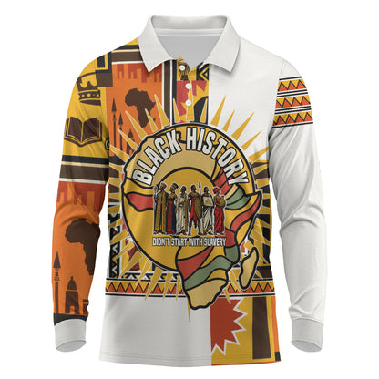 Black History Didn't Start With Slavery Long Sleeve Polo Shirt Pan African Ancient Kings Queens
