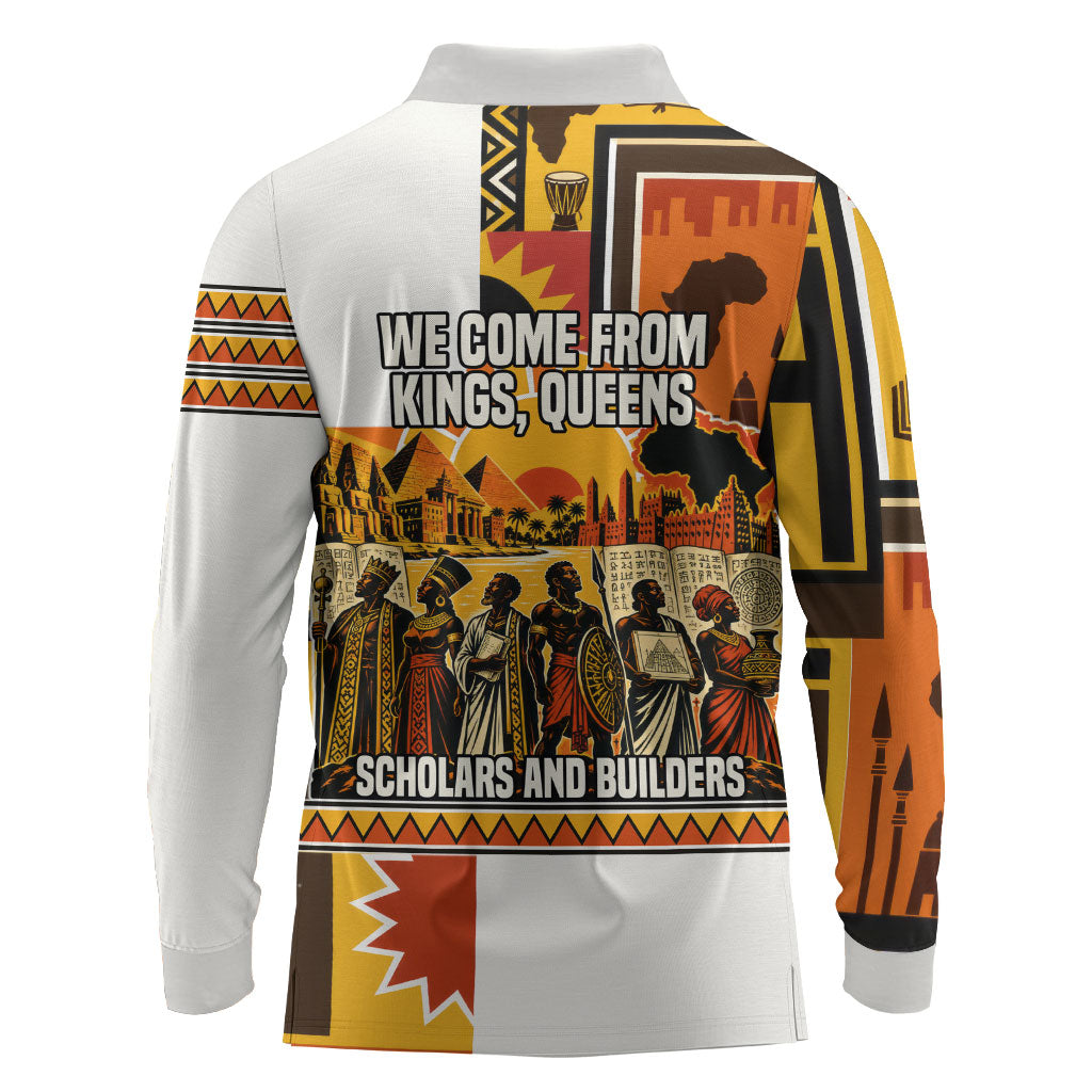 Black History Didn't Start With Slavery Long Sleeve Polo Shirt Pan African Ancient Kings Queens