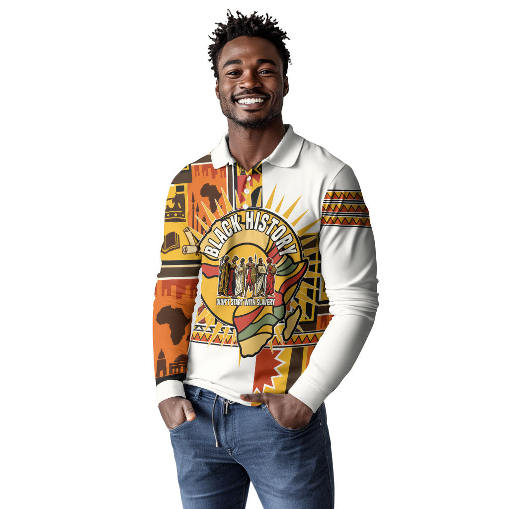 Black History Didn't Start With Slavery Long Sleeve Polo Shirt Pan African Ancient Kings Queens