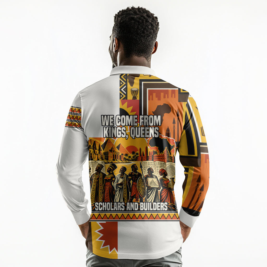 Black History Didn't Start With Slavery Long Sleeve Polo Shirt Pan African Ancient Kings Queens